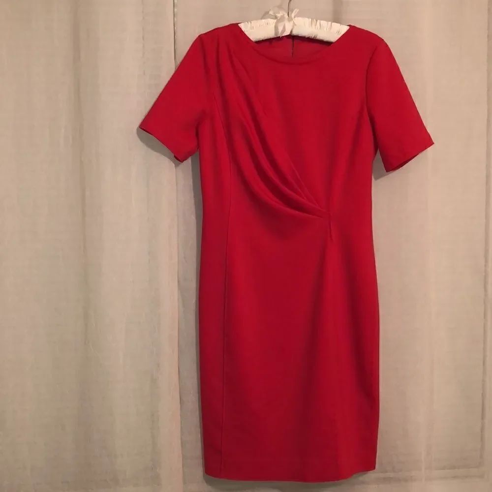 Tahari 10 Sheath Front Crepe Diagonal Zipper Short Sleeve Dress